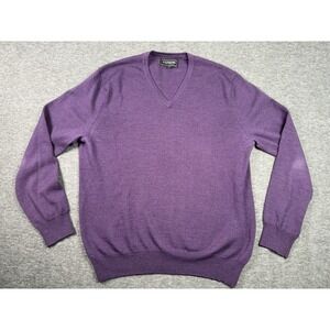 Express Italian Merino Wool V-Neck Sweater‎ Mens Sz L Purple Plum *Fade  Sleeve*